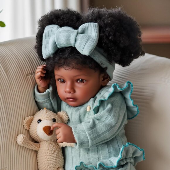 🆕20Inch Black Baby Girl Dolls Soft Vinyl and Cloth Body with Feeding Kit - Picture 6 of 7